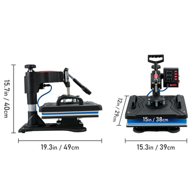 Prensa térmica VEVOR, máquina de prensado térmico 5 en 1, 12 x 15, impresora de transferencia por sublimación con tapa abatible