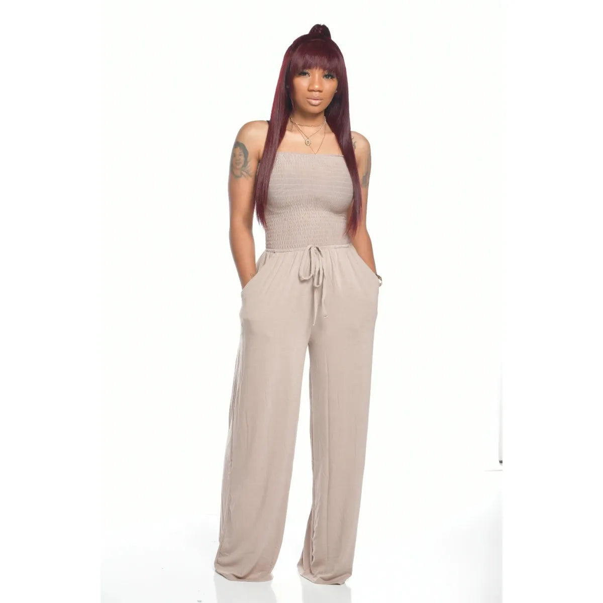 Women's Clothing Casual Square Shoulder Chest-wrapped Wide-leg Jumpsuit