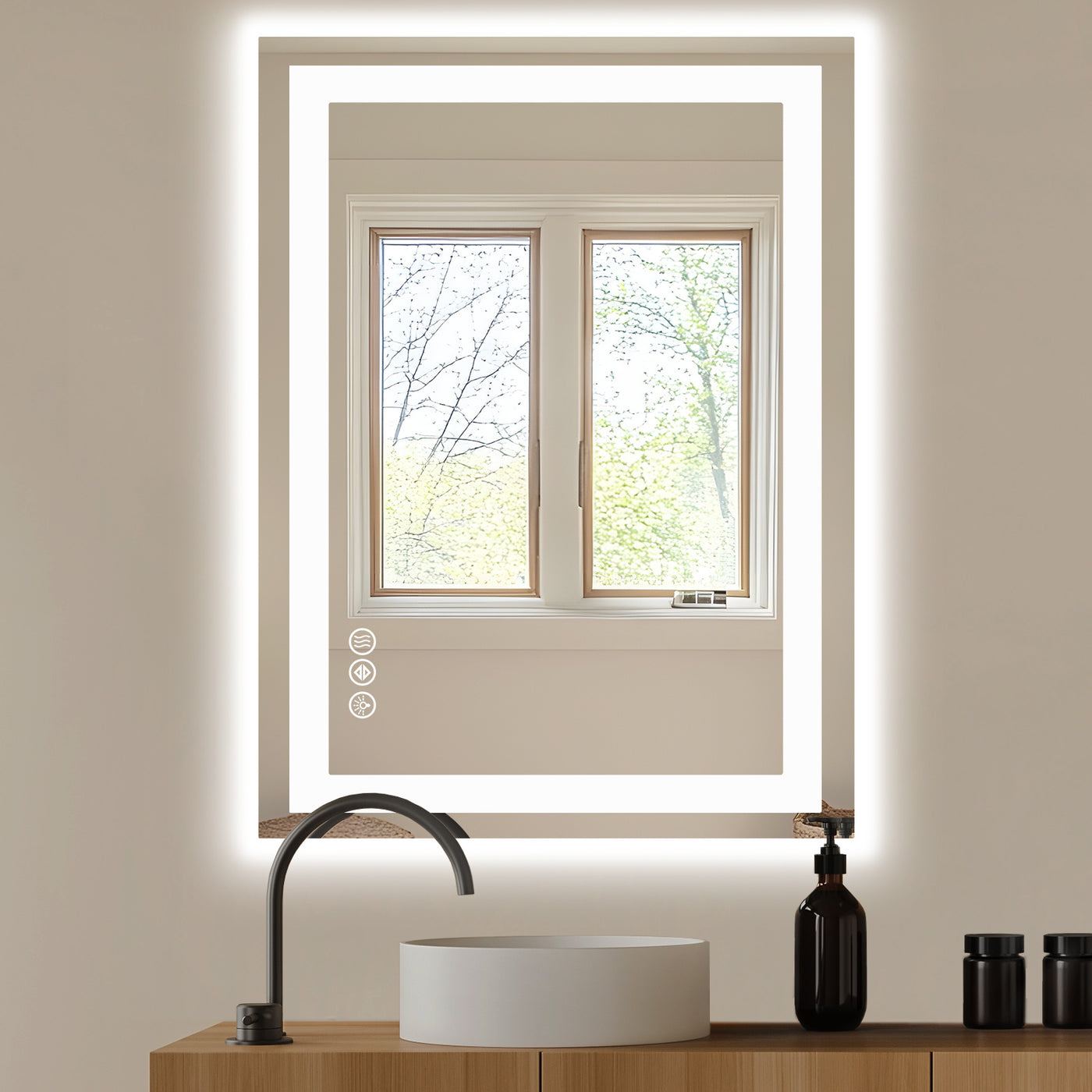 Espejo de baño LED antivaho con fuente de luz dual y tres modos de iluminación