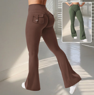 Pantalones acampanados de fitness para yoga con bolsillos